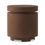 This outdoor propane tank enclosure pairs with fire tables for a clean, seamless look. Made from glass-reinforced concrete, each piece is naturally finished with deep tones of pewter and dark grey. It can act as an end table with its lid on, and has cutouts at the base for hose attachments. Amethyst Home provides interior design, new home construction design consulting, vintage area rugs, and lighting in the Alpharetta metro area.