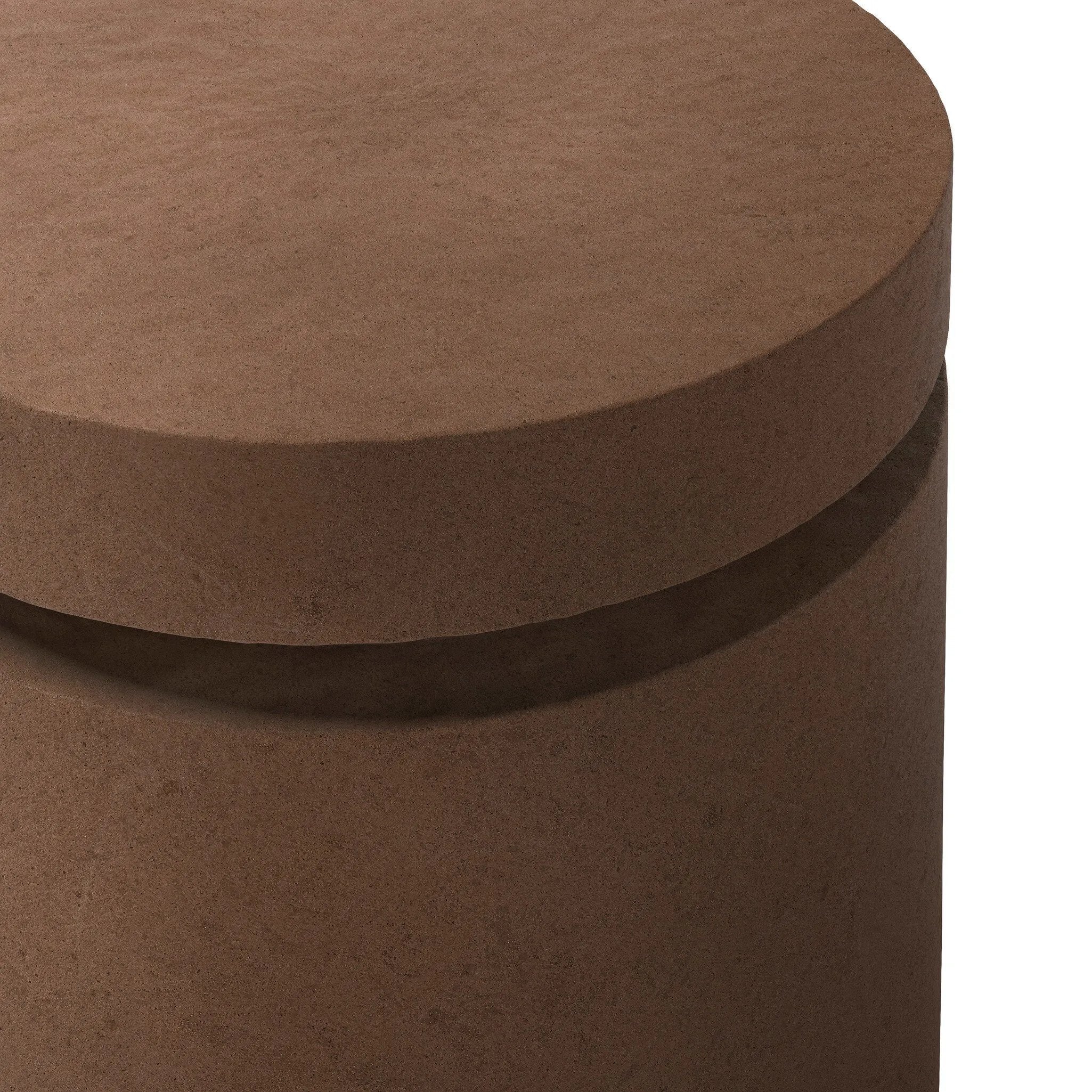 This outdoor propane tank enclosure pairs with fire tables for a clean, seamless look. Made from glass-reinforced concrete, each piece is naturally finished with deep tones of pewter and dark grey. It can act as an end table with its lid on, and has cutouts at the base for hose attachments. Amethyst Home provides interior design, new home construction design consulting, vintage area rugs, and lighting in the Park City metro area.