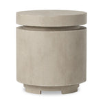 This outdoor propane tank enclosure pairs with fire tables for a clean, seamless look. Made from glass-reinforced concrete, each piece is naturally finished with subtle tones of grey and cream. It can act as an end table with its lid on, and has cutouts at the base for hose attachments. Amethyst Home provides interior design, new home construction design consulting, vintage area rugs, and lighting in the Nashville metro area.
