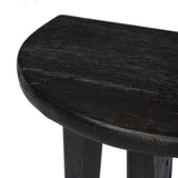 Simple shaping, endless options. Finished in a brownish grey, character-rich reclaimed woods shape a half-circle tabletop and softened tapered legs. Ideal for styling next to your favorite sofa or reading chair, or up against the wall if you're short on space. Amethyst Home provides interior design, new home construction design consulting, vintage area rugs, and lighting in the Calabasas metro area.