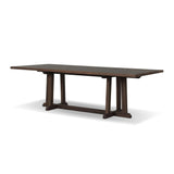 Subtly angled legs meet in a trestle-style stretcher base, pairing with a slatted top for a rustic-style outdoor dining table, also ideal for indoor spaces. Large chamfer details on the base and supports bring softness to FSC®-certified teak. Cover or store inside during inclement weather and when not in use Amethyst Home provides interior design, new home construction design consulting, vintage area rugs, and lighting in the Houston metro area.
