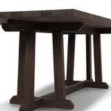 Subtly angled legs meet in a trestle-style stretcher base, pairing with a slatted top for a rustic-style outdoor dining table, also ideal for indoor spaces. Large chamfer details on the base and supports bring softness to FSC®-certified teak. Cover or store inside during inclement weather and when not in use Amethyst Home provides interior design, new home construction design consulting, vintage area rugs, and lighting in the Kansas City metro area.