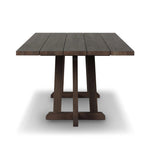 Subtly angled legs meet in a trestle-style stretcher base, pairing with a slatted top for a rustic-style outdoor dining table, also ideal for indoor spaces. Large chamfer details on the base and supports bring softness to FSC®-certified teak. Cover or store inside during inclement weather and when not in use Amethyst Home provides interior design, new home construction design consulting, vintage area rugs, and lighting in the Miami metro area.