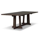 Subtly angled legs meet in a trestle-style stretcher base, pairing with a slatted top for a rustic-style outdoor dining table, also ideal for indoor spaces. Large chamfer details on the base and supports bring softness to FSC®-certified teak. Cover or store inside during inclement weather and when not in use Amethyst Home provides interior design, new home construction design consulting, vintage area rugs, and lighting in the Seattle metro area.