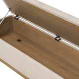 Wrapped in textural cream performance fabric, this spacious trunk doubles as seating at the foot of the bed — or anywhere. Store extra blankets, linens and more. Crafted from oak, the frame and tapered legs with Deco vibes are finished in a worn oak finish. Amethyst Home provides interior design, new home construction design consulting, vintage area rugs, and lighting in the Newport Beach metro area.