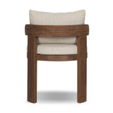 Warm beige upholstery and FSC®-certified teak framing form a simple barrel back outdoor dining chair, complemented by softened edges and a fluid shape for a classic look. Cover or store inside during inclement weather and when not in use. Amethyst Home provides interior design, new home construction design consulting, vintage area rugs, and lighting in the Charlotte metro area.