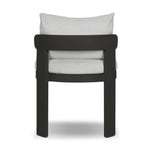 Crisp upholstery and metal framing form a simple barrel back outdoor dining chair, complemented by softened edges and a fluid shape for a classic look. Cover or store inside during inclement weather and when not in use. Amethyst Home provides interior design, new home construction design consulting, vintage area rugs, and lighting in the Scottsdale metro area.