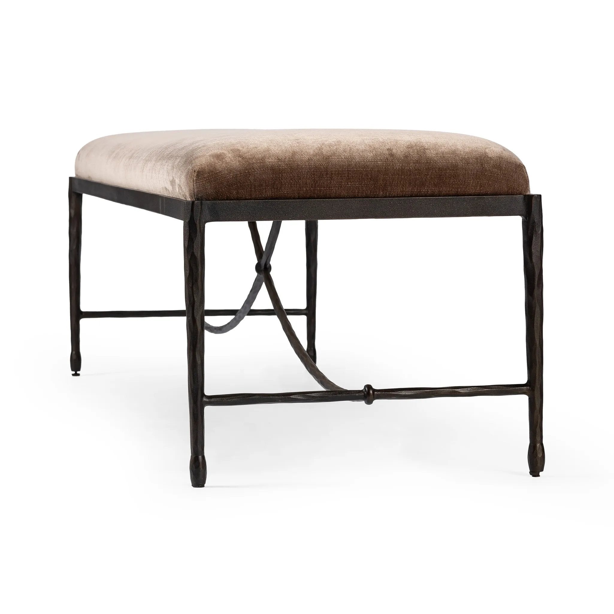 Featuring Jade Altair Mushroom Accent Bench by Four Hands at Amethyst Home. Channel Art Deco with a curved stretcher base of bronzed hammered iron and a velvety seat in a versatile earth tone. Style in the bedroom or entryway to create an extra surface, or in your living space for bonus seating.Overall Dimensions: 70.50"w x 20.50"d x 19.00"hWeight : 83.77 . Amethyst Home provides interior design, new home construction design consulting, vintage area rugs, and lighting in the Scottsdale metro area.