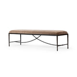 Featuring Jade Altair Mushroom Accent Bench by Four Hands at Amethyst Home. Channel Art Deco with a curved stretcher base of bronzed hammered iron and a velvety seat in a versatile earth tone. Style in the bedroom or entryway to create an extra surface, or in your living space for bonus seating.Overall Dimensions: 70.50"w x 20.50"d x 19.00"hWeight : 83.. Amethyst Home provides interior design, new home construction design consulting, vintage area rugs, and lighting in the Winter Garden metro area.