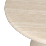 A dome-shaped pedestal base supports a rounded tabletop with bullnose edges. Made from cast concrete with a water-transfer finish which resemble natural stone Amethyst Home provides interior design, new home construction design consulting, vintage area rugs, and lighting in the Austin metro area.