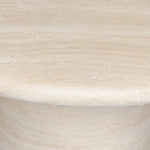 A dome-shaped pedestal base supports a rounded tabletop with bullnose edges. Made from cast concrete with a water-transfer finish which resemble natural stone Amethyst Home provides interior design, new home construction design consulting, vintage area rugs, and lighting in the Charlotte metro area.