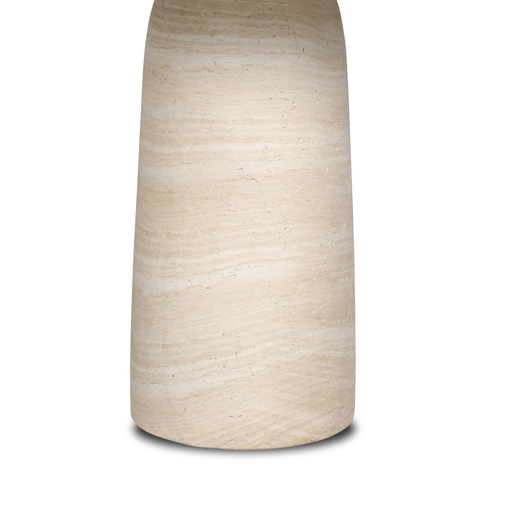 A dome-shaped pedestal base supports a rounded tabletop with bullnose edges. Made from cast concrete with a water-transfer finish which resemble natural stone Amethyst Home provides interior design, new home construction design consulting, vintage area rugs, and lighting in the Houston metro area.