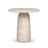 A dome-shaped pedestal base supports a rounded tabletop with bullnose edges. Made from cast concrete with a water-transfer finish which resemble natural stone Amethyst Home provides interior design, new home construction design consulting, vintage area rugs, and lighting in the Laguna Beach metro area.