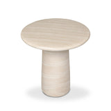 A dome-shaped pedestal base supports a rounded tabletop with bullnose edges. Made from cast concrete with a water-transfer finish which resemble natural stone Amethyst Home provides interior design, new home construction design consulting, vintage area rugs, and lighting in the Scottsdale metro area.