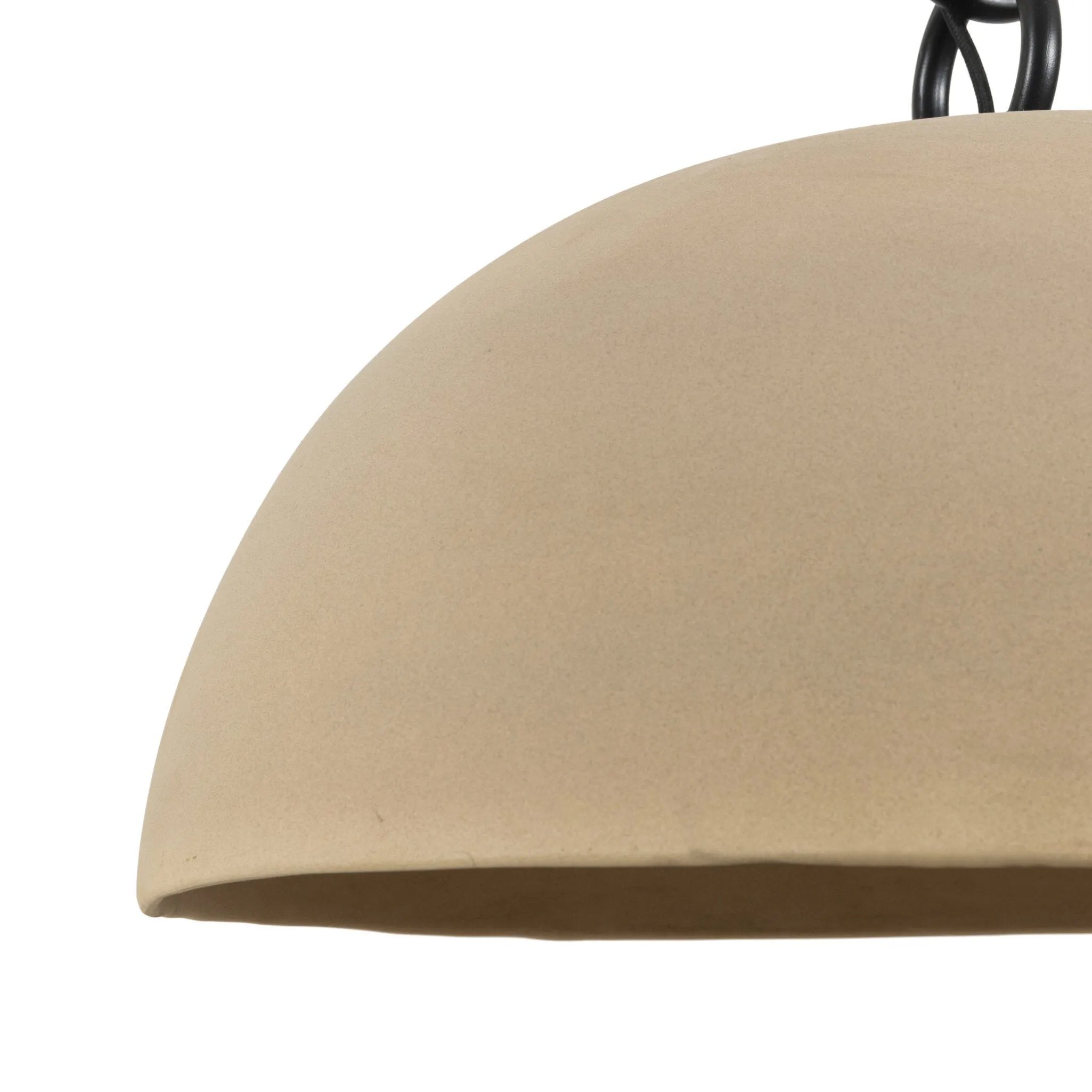 An oversized dome with a speckled glossy finish hangs from overscale chain links for impact. Links are removable to adjust the length Amethyst Home provides interior design, new home construction design consulting, vintage area rugs, and lighting in the Boston metro area.