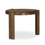 Perception play at work. A unique three-leg design shapes an organic, intentionally imperfect silhouette with a handmade look and feel. Legs of solid melina wood feature primitive design detailing while the desktop, made of spalted primavera, flaunts natural knots and graining. Together, that pairing of woods creates an intriguing visual contrast. Amethyst Home provides interior design, new home construction design consulting, vintage area rugs, and lighting in the Houston metro area.