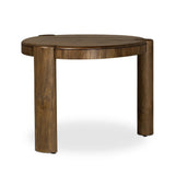 Perception play at work. A unique three-leg design shapes an organic, intentionally imperfect silhouette with a handmade look and feel. Legs of solid melina wood feature primitive design detailing while the desktop, made of spalted primavera, flaunts natural knots and graining. Together, that pairing of woods creates an intriguing visual contrast. Amethyst Home provides interior design, new home construction design consulting, vintage area rugs, and lighting in the Houston metro area.