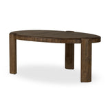 Perception play at work. A unique three-leg design shapes an organic, intentionally imperfect silhouette with a handmade look and feel. Legs of solid melina wood feature primitive design detailing while the desktop, made of spalted primavera, flaunts natural knots and graining. Together, that pairing of woods creates an intriguing visual contrast. Amethyst Home provides interior design, new home construction design consulting, vintage area rugs, and lighting in the Washington metro area.