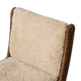 Contours and cantilevers define this Seventies-inspired dining chair. A woven sculptural frame of natural rattan bolsters textural shearling cushions for max comfort.As fans of wabi sabi materials at Amethyst, we love the warm modern inspired Katrine Dining Chair - Beige Shorn Shearling. Amethyst Home provides interior design, new home construction design consulting, vintage area rugs, and lighting in the Dallas metro area.