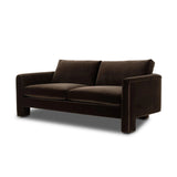 Float-style this unique sofa in a room to show off design details like sleek lines and rear cutouts. Designed with S spring construction, foam and fiber seat cushioning and loose feather-blend back cushions. Upholstered in a soft, velvety cotton. Amethyst Home provides interior design, new home construction design consulting, vintage area rugs, and lighting in the Tampa metro area.