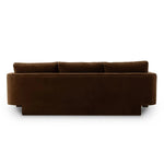 Float-style this unique sofa in a room to show off design details like sleek lines and rear cutouts. Designed with S spring construction, foam and fiber seat cushioning and loose feather-blend back cushions. Upholstered in a soft, velvety cotton in a rich chocolate brown Amethyst Home provides interior design, new home construction design consulting, vintage area rugs, and lighting in the Newport Beach metro area.