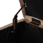 Picture this contemporary yet timeless trunk at the foot of your bed, for storage of extra linens, clothing or throw pillows. This soft, structured piece features a velvety fabric with vertical channel tufting. All grounded by a solid oak base. Amethyst Home provides interior design, new home construction design consulting, vintage area rugs, and lighting in the Los Angeles metro area.