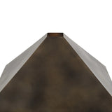 Burnished brass iron in a pyramid shape gives an  industrial feel to this lamp's dark green canvas base with softened corners Amethyst Home provides interior design, new home construction design consulting, vintage area rugs, and lighting in the Newport Beach metro area.