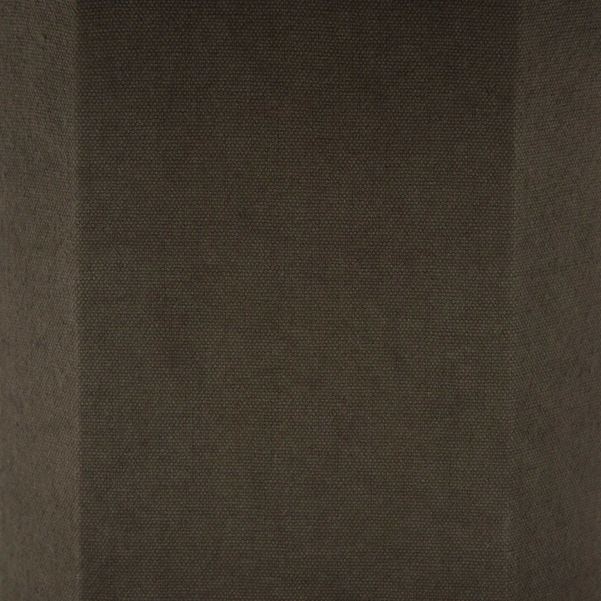 Burnished brass iron in a pyramid shape gives an  industrial feel to this lamp's dark green canvas base with softened corners Amethyst Home provides interior design, new home construction design consulting, vintage area rugs, and lighting in the Omaha metro area.