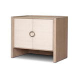 Featuring Kiran Sandy Oak Veneer Nightstand by Four Hands at Amethyst Home. Bring storage to your bedside with a monochromatic nightstand of sandy oak and painted linen, with split-circle iron hardware. A spacious interior features removable shelving to custom suit your needs. Overall Dimensions: 30.00"w x 20.00"d x 25.00"h. Amethyst Home provides interior design, new home construction design consulting, vintage area rugs, and lighting in the Boston metro area.
