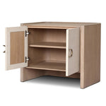 Featuring Kiran Sandy Oak Veneer Nightstand by Four Hands at Amethyst Home. Bring storage to your bedside with a monochromatic nightstand of sandy oak and painted linen, with split-circle iron hardware. A spacious interior features removable shelving to custom suit your needs. Overall Dimensions: 30.00"w x 20.00"d x 25.00"h. Amethyst Home provides interior design, new home construction design consulting, vintage area rugs, and lighting in the Houston metro area.