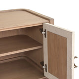 Featuring Kiran Sandy Oak Veneer Nightstand by Four Hands at Amethyst Home. Bring storage to your bedside with a monochromatic nightstand of sandy oak and painted linen, with split-circle iron hardware. A spacious interior features removable shelving to custom suit your needs. Overall Dimensions: 30.00"w x 20.00"d x 25.00"h. Amethyst Home provides interior design, new home construction design consulting, vintage area rugs, and lighting in the Laguna Beach metro area.