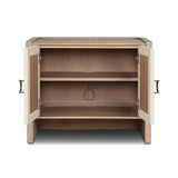 Featuring Kiran Sandy Oak Veneer Nightstand by Four Hands at Amethyst Home. Bring storage to your bedside with a monochromatic nightstand of sandy oak and painted linen, with split-circle iron hardware. A spacious interior features removable shelving to custom suit your needs. Overall Dimensions: 30.00"w x 20.00"d x 25.00"h. Amethyst Home provides interior design, new home construction design consulting, vintage area rugs, and lighting in the Nashville metro area.