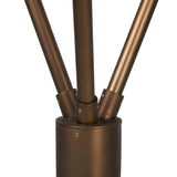 A tripod-base floor lamp, provides light in every direction. Made with slim, sturdy iron in a rubbed bronze finish and topped with linen shades for a soft glow Amethyst Home provides interior design, new home construction design consulting, vintage area rugs, and lighting in the Newport Beach metro area.