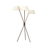 A tripod-base floor lamp, provides light in every direction. Made with slim, sturdy iron in a rubbed bronze finish and topped with linen shades for a soft glow Amethyst Home provides interior design, new home construction design consulting, vintage area rugs, and lighting in the Omaha metro area.
