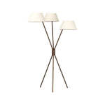 A tripod-base floor lamp, provides light in every direction. Made with slim, sturdy iron in a rubbed bronze finish and topped with linen shades for a soft glow Amethyst Home provides interior design, new home construction design consulting, vintage area rugs, and lighting in the Park City metro area.