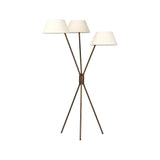A tripod-base floor lamp, provides light in every direction. Made with slim, sturdy iron in a rubbed bronze finish and topped with linen shades for a soft glow Amethyst Home provides interior design, new home construction design consulting, vintage area rugs, and lighting in the Park City metro area.