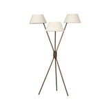 A tripod-base floor lamp, provides light in every direction. Made with slim, sturdy iron in a rubbed bronze finish and topped with linen shades for a soft glow Amethyst Home provides interior design, new home construction design consulting, vintage area rugs, and lighting in the Winter Garden metro area.