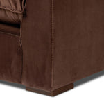 Designed to mimic the casual comfort of a feather duvet, slightly flared arms frame feather-blend cushioning upholstered in a cocoa-colored cotton, for a relaxed look and sink-in feel. Fluff cushions regularly to maintain appearance Amethyst Home provides interior design, new home construction design consulting, vintage area rugs, and lighting in the Los Angeles metro area.