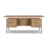 Featuring Lauren Natural Resawn Oak Desk by Four Hands at Amethyst Home. Made from solid oak and reclaimed peroba, a legal-style desk offers major storage with dual cabinetry, including file storage for legal and letter-size documents. A floating top and iron legs keep the look modern and light. This piece is designed in collaboration with Thomas Bina.. Amethyst Home provides interior design, new home construction design consulting, vintage area rugs, and lighting in the Salt Lake City metro area.