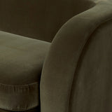 Lounge or entertain on this velvety bench-style sofa. The solid wood frame features a gentle curve at the front, while the olive performance fabric introduces rich, unexpected color to the living area. Performance fabrics are specially created to withstand spills, stains, high traffic and wear, ensuring long-term comfort and unmatched durability. Amethyst Home provides interior design, new home construction design consulting, vintage area rugs, and lighting in the Calabasas metro area.