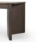 Featuring Lawson Brown Oak Veneer Desk by Four Hands at Amethyst Home. The traditional writing desk, elevated with mixed materials. Vein-rich marble tops an angular brown oak base, with two pencil drawers for storage. Overall Dimensions: 73.50"w x 28.00"d x 30.00"h. Amethyst Home provides interior design, new home construction design consulting, vintage area rugs, and lighting in the Des Moines metro area.