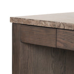 Featuring Lawson Brown Oak Veneer Desk by Four Hands at Amethyst Home. The traditional writing desk, elevated with mixed materials. Vein-rich marble tops an angular brown oak base, with two pencil drawers for storage. Overall Dimensions: 73.50"w x 28.00"d x 30.00"h. Amethyst Home provides interior design, new home construction design consulting, vintage area rugs, and lighting in the Newport Beach metro area.