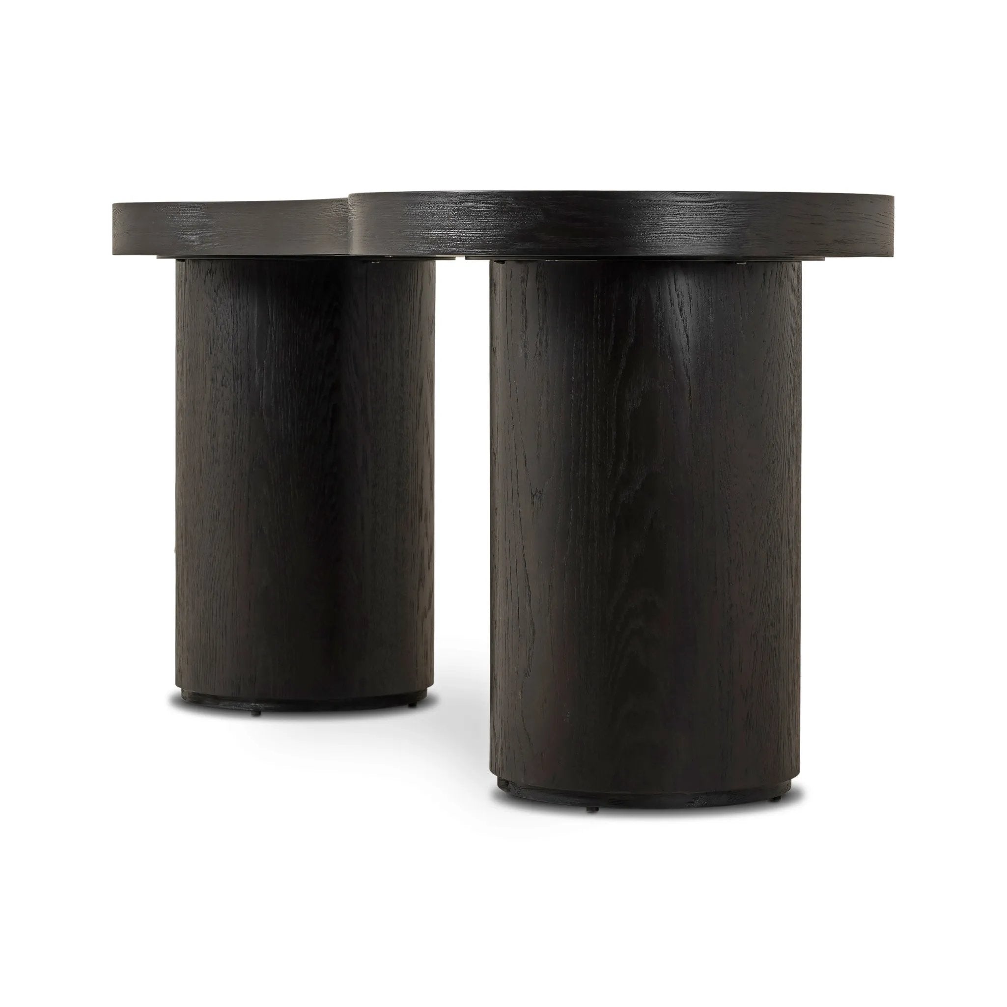 Featuring Leeds Ebony Veneer Desk by Four Hands at Amethyst Home. Substantial cylindrical legs support a kidney-shaped desk crafted in light black-finished oak veneer — a testament to form harmonizing with function.Overall Dimensions: 63.00"w x 31.50"d x 30.00"hWeight : 127.87 lbsMaterials: Oak Veneer. Amethyst Home provides interior design, new home construction design consulting, vintage area rugs, and lighting in the Boston metro area.