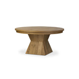 Featuring Leif Aged Natural Oak Veneer 60" Round Extension Dining Table by Four Hands at Amethyst Home. Inspired by European antiques, an extension dining table blends traditional and transitional design elements for a timeless look. A tapered, squared-off base supports a top that extends from a circle to an oval with a 20" leaf, accommodating up to 8 guests.. Amethyst Home provides interior design, new home construction design consulting, vintage area rugs, and lighting in the Houston metro area.