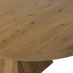 Featuring Leif Aged Natural Oak Veneer 60" Round Extension Dining Table by Four Hands at Amethyst Home. Inspired by European antiques, an extension dining table blends traditional and transitional design elements for a timeless look. A tapered, squared-off base supports a top that extends from a circle to an oval with a 20" leaf, accommodating up to 8 guests.. Amethyst Home provides interior design, new home construction design consulting, vintage area rugs, and lighting in the Seattle metro area.