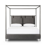 Featuring Leigh San Remo Ash Canopy Bed by Four Hands at Amethyst Home. Safari styling gets refreshed with ash grey fabric and leather straps that secure decorative suspended headboard pillows. Box spring required. This bed is not compatible with an adjustable mattress.KingOverall Dimensions: 80.75"w x 84.75"d x 82.25"hWeight: 212.74 lbsQueenOverall Dimens. Amethyst Home provides interior design, new home construction design consulting, vintage area rugs, and lighting in the Alpharetta metro area.