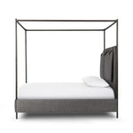 Featuring Leigh San Remo Ash Canopy Bed by Four Hands at Amethyst Home. Safari styling gets refreshed with ash grey fabric and leather straps that secure decorative suspended headboard pillows. Box spring required. This bed is not compatible with an adjustable mattress.KingOverall Dimensions: 80.75"w x 84.75"d x 82.25"hWeight: 212.74 lbsQueenOverall Dimensio. Amethyst Home provides interior design, new home construction design consulting, vintage area rugs, and lighting in the Portland metro area.