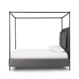 Featuring Leigh San Remo Ash Canopy Bed by Four Hands at Amethyst Home. Safari styling gets refreshed with ash grey fabric and leather straps that secure decorative suspended headboard pillows. Box spring required. This bed is not compatible with an adjustable mattress.KingOverall Dimensions: 80.75"w x 84.75"d x 82.25"hWeight: 212.74 lbsQueenOverall Dimensio. Amethyst Home provides interior design, new home construction design consulting, vintage area rugs, and lighting in the Portland metro area.