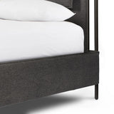 Featuring Leigh San Remo Ash Canopy Bed by Four Hands at Amethyst Home. Safari styling gets refreshed with ash grey fabric and leather straps that secure decorative suspended headboard pillows. Box spring required. This bed is not compatible with an adjustable mattress.KingOverall Dimensions: 80.75"w x 84.75"d x 82.25"hWeight: 212.74 lbsQueenOverall Di. Amethyst Home provides interior design, new home construction design consulting, vintage area rugs, and lighting in the Salt Lake City metro area.