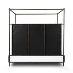 Featuring Leigh San Remo Ash Canopy Bed by Four Hands at Amethyst Home. Safari styling gets refreshed with ash grey fabric and leather straps that secure decorative suspended headboard pillows. Box spring required. This bed is not compatible with an adjustable mattress.KingOverall Dimensions: 80.75"w x 84.75"d x 82.25"hWeight: 212.74 lbsQueenOverall Dimens. Amethyst Home provides interior design, new home construction design consulting, vintage area rugs, and lighting in the Scottsdale metro area.